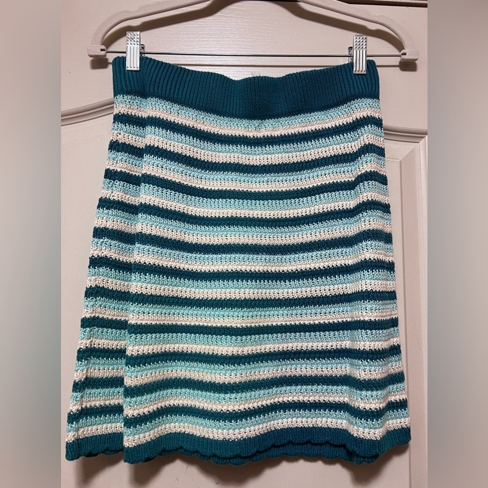 Wild Fable crochet sweater knit skirt, medium. Blue teal stripe multi Worn once. - Picture 2 of 4
